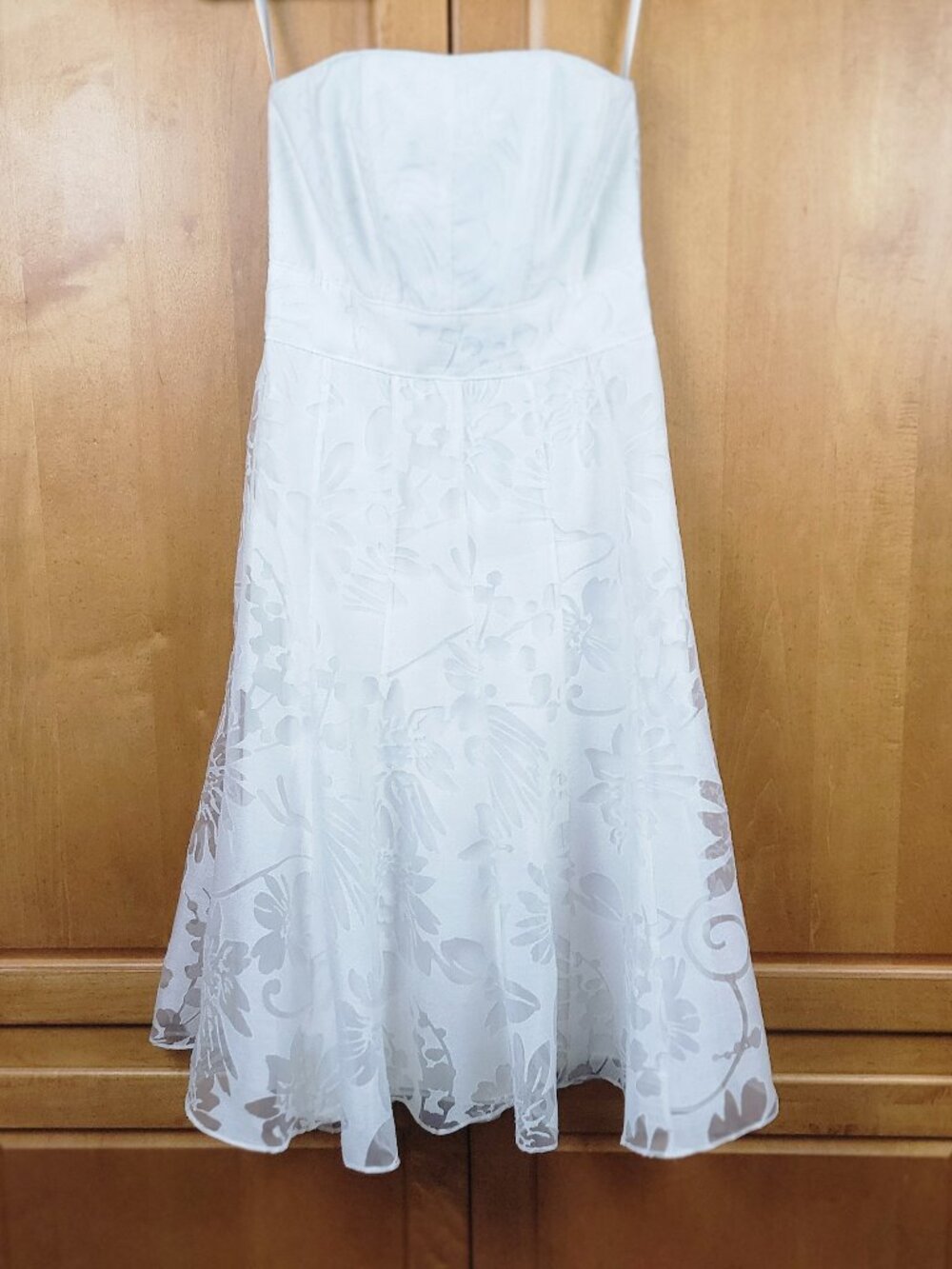 WHBM White Strapless Midi Dress With Lace Overlay - 4